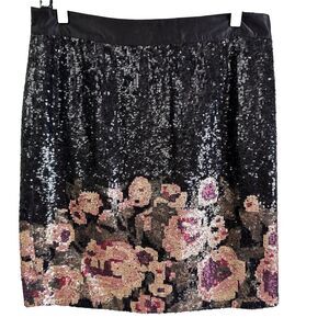Etcetera Women's Black Sequin Floral Bottom Knee-Length Pencil Party Skirt Sz 8